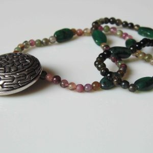 Tourmaline Beads Necklace with Sterling Silver Pendant