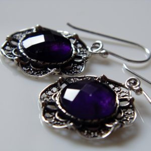 Amethyst studded Sterling Silver Earrings