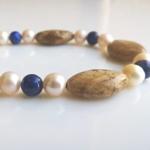 Picture Jasper, Pearl, and Lapis Lazuli Necklace