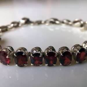 Garnet Studded Sterling Silver Bracelet