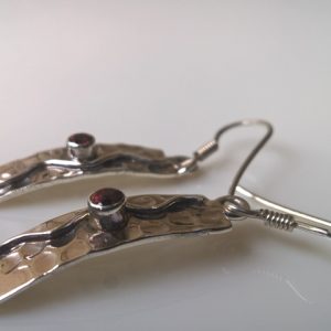 Garnet Studded Sterling Silver Dangle Earrings