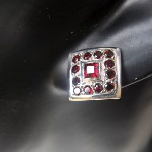 Garnet Studded Square Sterling Silver Earrings